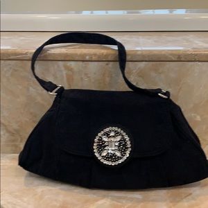 Victoria’s Secret vintage 90s black suede rhinestone shoulder bag.